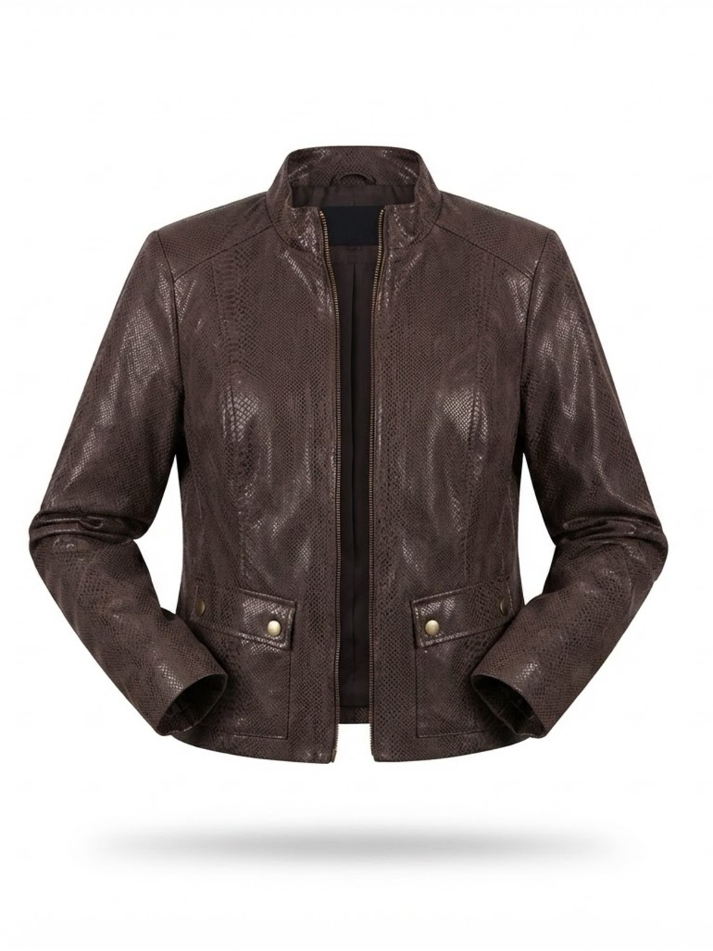 Alfani Women's Dark Brown Faux Leather Textured Jacket